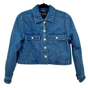 J. Crew Cropped Denim Puffer Jacket Blue XXS NWT